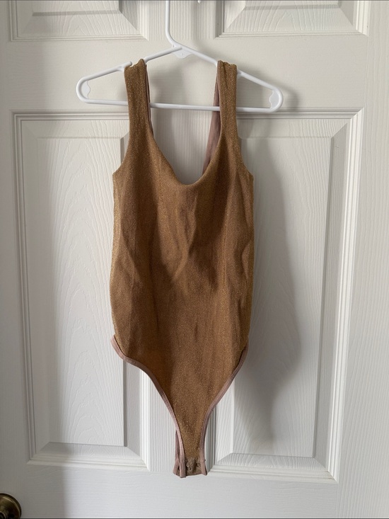 Free People Tops - Free People Ribbed Scoop-Front Bodysuit in Tan